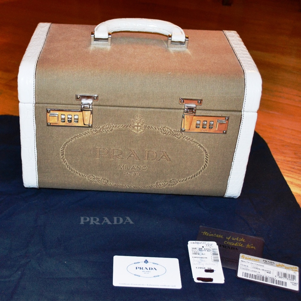 COPY - *NWT* PRADA Jaquard Logo Traincase with Croc Trim!